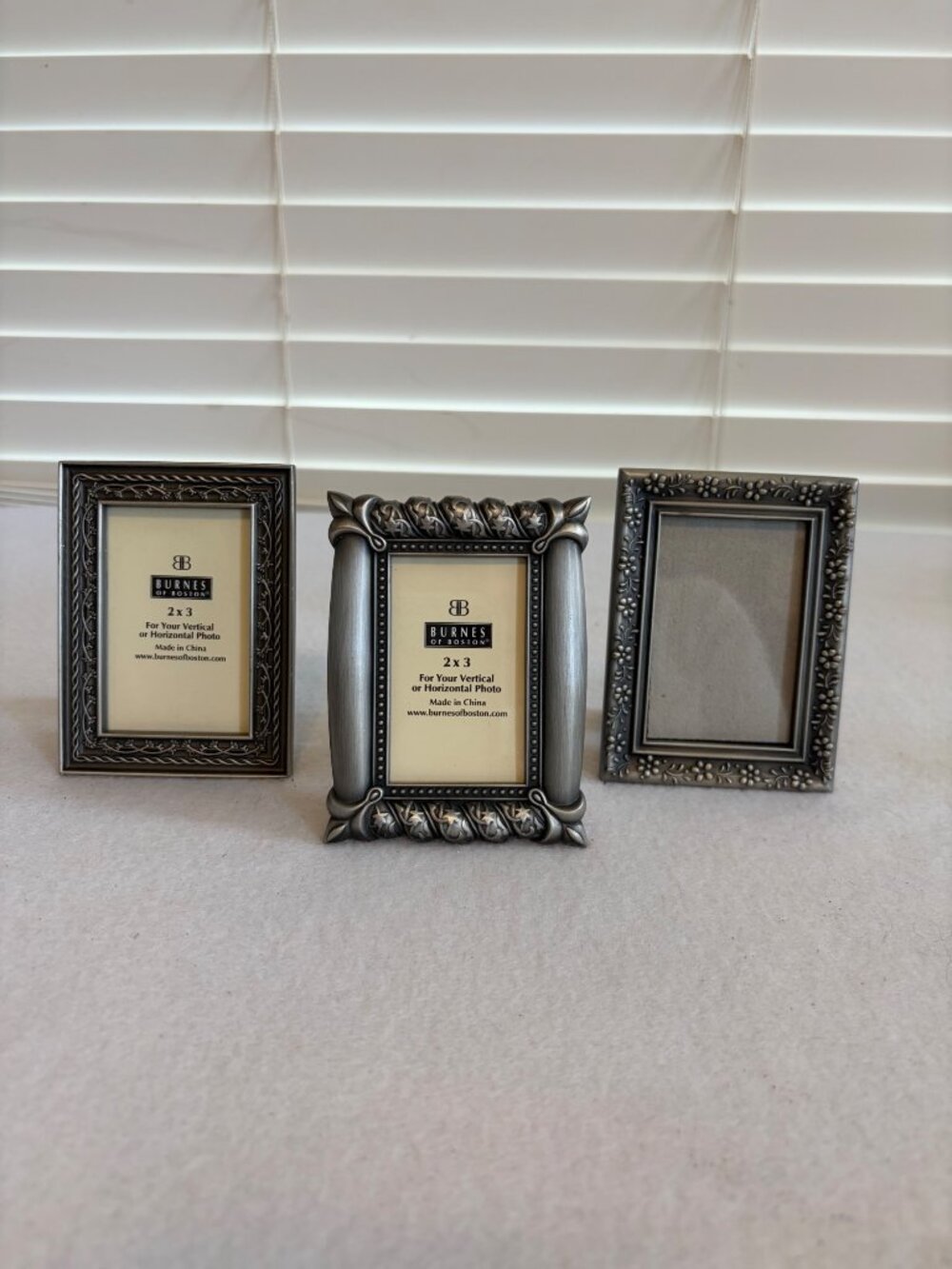Set Of 3 Burnes Of Boston 2x3 Mini Metal Picture Frames With Ornate Designs